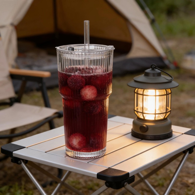 20oz Ribbed Glass Tumblers with Lids & Straws 2-Pack