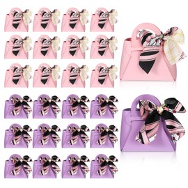 zisiueel 24 Pcs PU Leather Purse Gift Bags with Handles Ribbon Purse Party Favor Bags for Baby Showers Birthday Wedding Candy