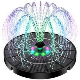 Yzert Solar Fountain with Colorful Lights,High Efficiency Solar Water Fountain with 2200mAh Battery 7 Nozzles and 4 Fixer,Solar Fountain for Bird Bath Garden Outdoor Décor