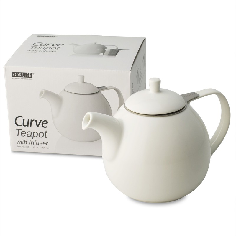 FORLIFE Curve Teapot with Infuser, 45-Ounce, White