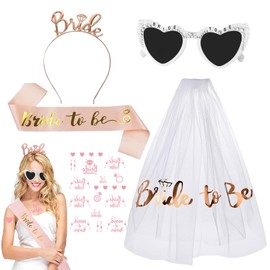 Amycute Hen Party Accessories Kit, Bride to Be Sash and Veil with Tiara, Bride to Be Sunglasses, Bride Tattoos, Hen Do Accessories for Bachelorette Bridal Shower Hen Night Party Wedding Decoration