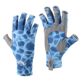 Palmyth UV Protection Fishing Fingerless Gloves UPF50+ Sun Gloves Men Women for Kayaking, Hiking, Paddling, Driving, Canoeing, Rowing (Water Wave, X-Large)
