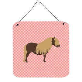 Caroline's Treasures Shetland Pony Horse Pink Check Metal Print, 6" H x 6" W, Multicolor
