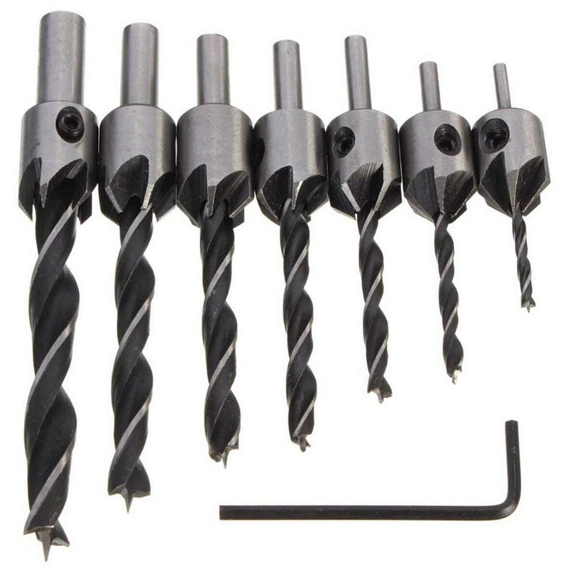 Yakamoz Countersink Drill Bits, Set of 7pcs HSS Countersink Drill