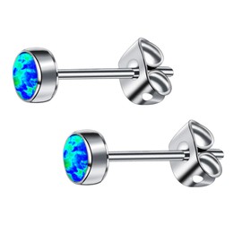 G23 Titanium & Opal Stud Earrings for Women, Girls, Hypoallergenic Earring with 3/4/5/7 mm Birthstone for Sensitive Ears, Women's Jewellery Fashion, 7mm, Titanium, Opal