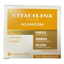 Vitacilina Crema Facial Aclaradora con Retinol, Uso Día y Noche, 100g, Todo Tipo de Piel                                                              