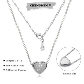 CHENGMEN Initial Necklace Alphabet Letter M Engraved Tiny Cute Matte Heart Pendant White Gold Plated Stainless Steel Silver Necklaces Unique Jewellery for Women Girls
