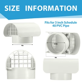 Innconee 3 Inch Radon Vent Cap for Schedule 40 Pipes PVC Fan Pipe Cap with Screen Termination Exhaust Cover with Screen Stop Rain Snow Leaves for Radon Flue Roof Ventilation System