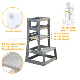 SDADI Mother's Helper Adjustable Height Plastic Kitchen Step Stool for Children, Kids Toddlers Counter Level Learning Stool for Kitchen & Bathroom,Dark Grey and Light Grey