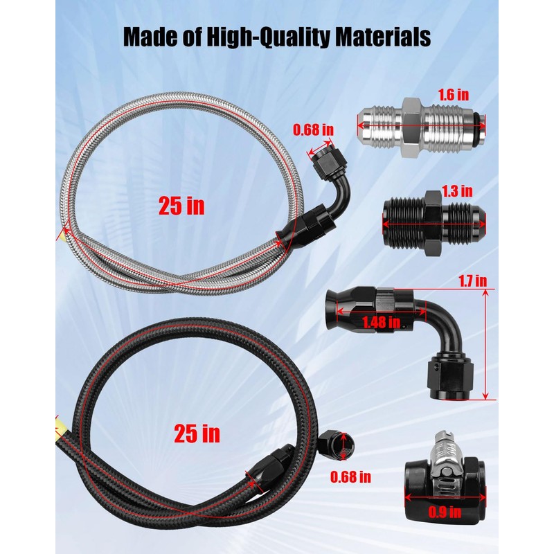QAGGUM 25 Inch 6AN Power Steering Hose Kit Compatible with
