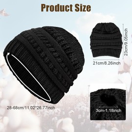 AUYAO Women Ponytail Beanie Knit Hat, Stretch Soft Cable Knit Hat with Hole for Ladies, Stylish Thermal Warm Winter Ponytail Knit Cap, Slouchy Ribbed Messy High Bun Ponytail Hat for Outdoor Sport