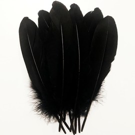100Pcs Black Feathers 6-8 inches Long,15-20cm Beautiful Feather,Bilateral Natural Goose Feather for Crafts,for Wedding Dress and Party Costumes Decoration,DIY Fabricating Handicraft Article (Black)
