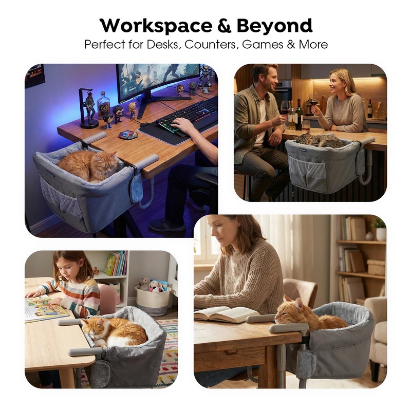 Veehoo Cat Desk Bed Dog High Chair for Table, Desk