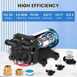 ECO-WORTHY RV Fresh 12V Water Pump with Pressure Switch 5.5GPM 70PSI, 12 Volt Water Transfer Pressure Pump, Washdown Sprayer Diaphragm Pumps for Boats Camper Travel Trailer Marine