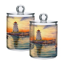 Zhirexin Lighthouse Ship 2PC Airtight Transparent Plastic Storage Jar, Food Storage Container Plastic, Can Store Candy, Salt, Coffee Beans, With lid, Easy To Use