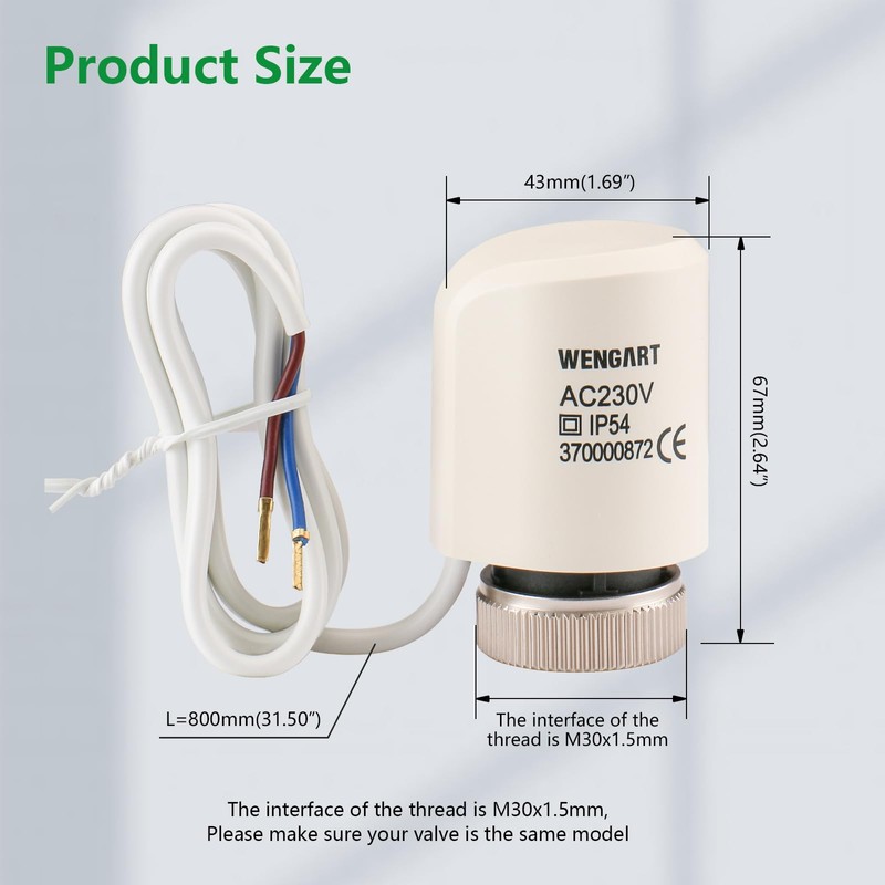 Wengart Thermoelectric Actuator WG22xx, M30 x 1.5 Thread, AC230 V,