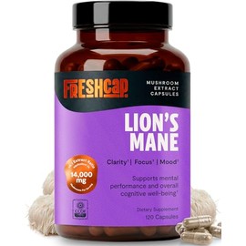 FreshCap Mushrooms- Cápsulas de suplemento de melena de león FreshCap Ayurveda Premium Hongos de doble extracción orgánicos certificados por el USDA  