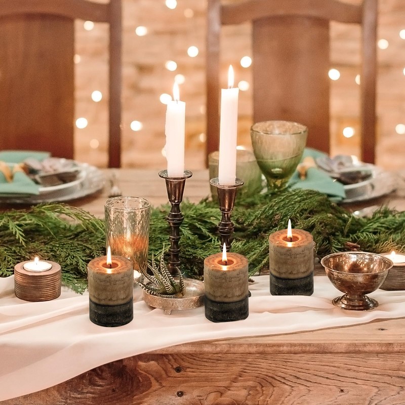 KONNI Coffee Layered Pillar Candles Set of 3, 3"x 4"