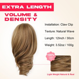 NTYNTY Ponytail Extension, 12" Claw Clip in Ponytail Hair Extensions Natural Soft Synthetic Natural Wave Pony Tail Hair Pieces for Women (Deep Blonde)