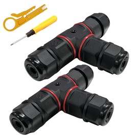 Riisoyu Pack of 2 Cable Connectors Waterproof IP68, 3-Pin Earth Cable Connection Sleeve with Wire Stripper, Screwdriver, T-Shape Junction Box, Connection Box, Garden Cable Sleeve for Cable Area 6-10