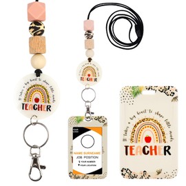 Teacher Lanyards for ID Badges - Boho Silicone Beaded Breakaway Keychain Accessories for Women Cute Rainbow ID Badge Holder with Lanyard Back to School Gift Office Gifts for Teachers
