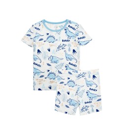 EASWEET Bamboo Viscose Toddler Pajamas Sets, Kid Boy Girl Snug Fit Short Sleeve Summer Sleepwear Pjs 2pcs Set, Jurassic Journey,5T