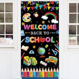71 x 35 Inches Welcome Back to School Door Cover Banner for Classroom Wall or Entryway, Large First Day of School Hanging Decoration with Colorful Letters and School Supplies for Teachers and Kids