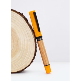 Jinhao 58 Wooden Fountain Pen Black Clip,Fine Nib Ink Pen with Refillable Ink Converter Smooth Writing Instrument (Turmeric)