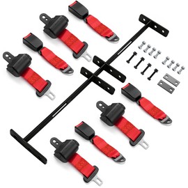 Orle Oko Golf Cart Seat Belt Bracket Kit 42" Long– Universal Fit for EZGO TXT, Club Car DS, Yamaha – 4 Passenger Front/Rear Seatbelts for Golf Cart with Installation Belt Bracket (One Piece), Red