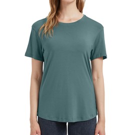 netdraw Women's Lightweight and Soft Bamboo Viscose T-Shirt Curved Hem Crew Neck Smooth Trendy Sleep Lounge Pajama Tops, Deep Sage, Medium