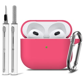 Ljusmicker AirPods 3rd Gen Case Cover, Rose Pink Silicone Protective Case with Cleaner Kit & Keychain, Shockproof Portable Electronic Device Cover for Women Men