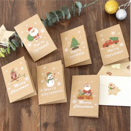 12 Pack Mini Size Merry Christmas Greeting Cards & Envelopes, 3" x 4" Size, Brown Color Christmas Holiday Style Greetings Cards, Pack of 12, Small Brown 2X6