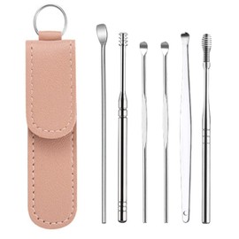 Ear Wax Remover, kolatree - Ear Cleaning Tools, Ear Picks, Stainless Steel Earwax Removal with portable PU Storage Bag (Pink Bag)