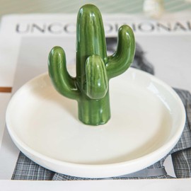 TOPSKINOY Cactus Ring Holder Dish, Ceramic Jewelry Tray Trinket Dish for Necklace Keychain Organizer, Cute Funny Birthday Wedding Mothers Day Gift for Women Friends Girls