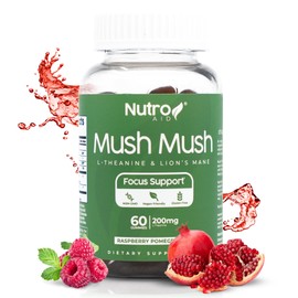 Nutroaid Lions Mane Supplement - Mushroom Gummies - Mush Mush Genius Mushrooms Magic Mind - Promotes Focus with L-Theanine & Lions Mane - Raspberry & Pomegranate Flavor for Perk Energy - 60 Gummies