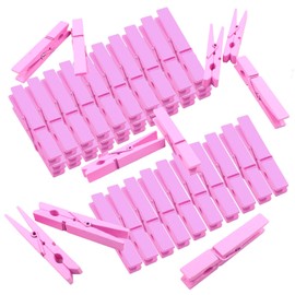 Hitefu 50 Pcs Pink Wooden Clothespins, 2.83 Inch Colored Cloth Pins, Strong Springs Clothpins for Baby Shower, Hanging Clothes, Decor