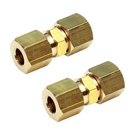 Ice Maker Water Line Brass Compression Tube Fitting, 1/4” OD x 1/4” OD (2 pack)
