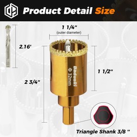 DaduoRi 1-1/4" Serrated Diamond Hole Saw with 2Pcs Removable Pilot Bits, Easy-Align for Precise Drilling in Porcelain, Ceramic Tile, Granite, and Marble (1.25" Tile Drill Bit)