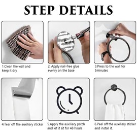 Bath Towel Holder Towel Ring, Black Towel Ring for Bathroom, Wall Mounted Towel Holder for Bathroom, Bathroom Accessories Towel Ring, Bathroom Towel Storage