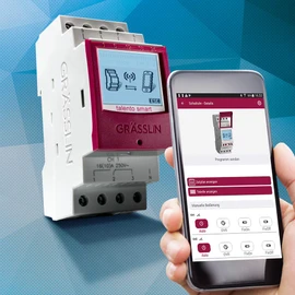 GRÄSSLIN Talento Smart B25 43.02.0002.1 Digital Timer with Bluetooth and App Programming I 2 Channel I 2TE I 100 Memory Spaces I Mounting on DIN Rail I LED 600 W