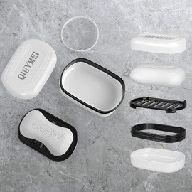 QIUYMEI Travel Soap Box,soap Bar Holder Dish Container Case with Soap Bag & Silicone Band,Strong Sealing Leak Proof Portable,Best for Bathroom/Camping/Gym/Business Trip (White)