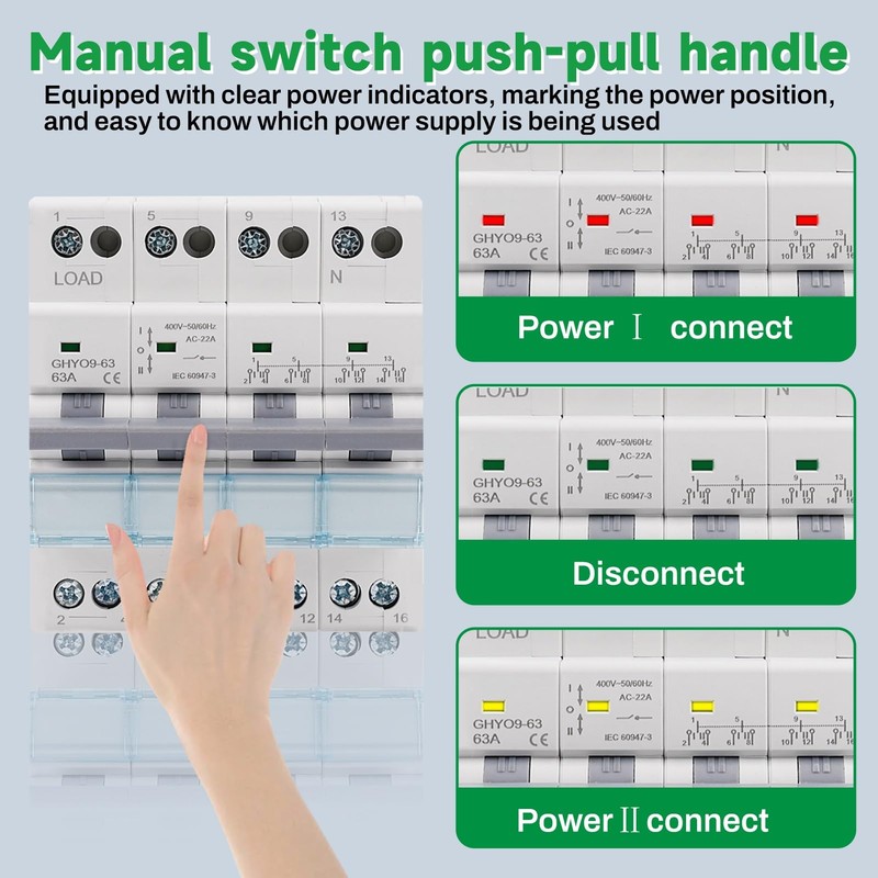 Jadeshay Dual Power Transfer Switch,63A 230VAC Manual Transfer Switch Power