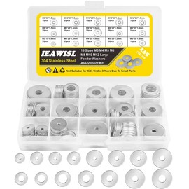Washers, 304 Stainless Steel Large Fender Washers for Screws Bolts, 235PCS Flat Washers Assortment Set-15 Sizes–M3 M4 M5 M6 M8 M10 M12 for Furniture, Ship Car, DIY Project, Electrical Connections