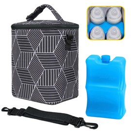 Breastmilk Cooler Bag with Ice Pack Fits 4 Baby Bottles Up To 9 Ounce Insulated Baby Bottle Bag Breast Milk Cooler on the Go with Strap Cooler Bag for Nursing Mom Daycare or Travel