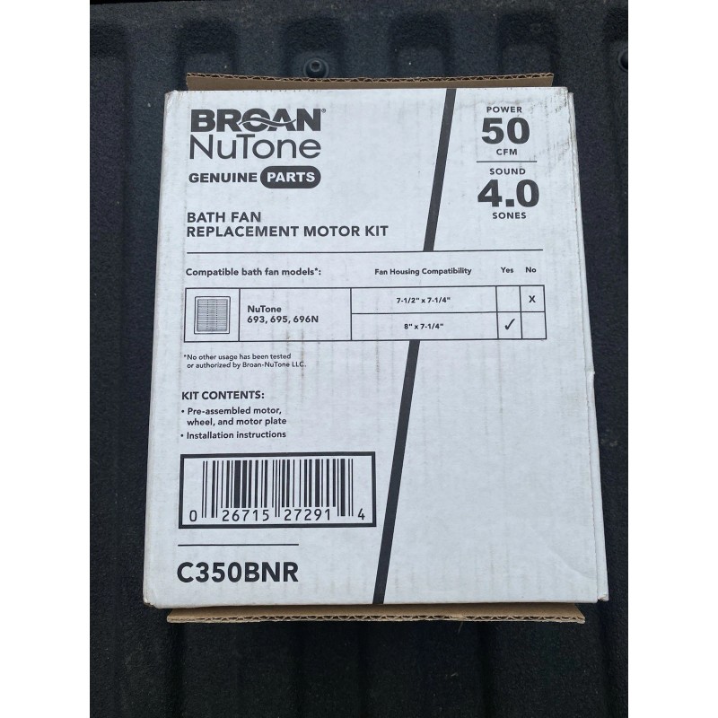 NuTone One (1) Broan NuTone C350BN Replacement Fan Motor Assembly