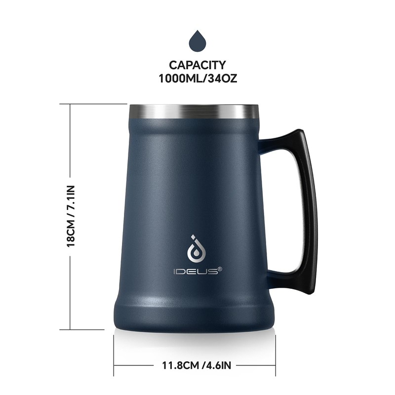 Ideus Insulated Beer Stein, 24/32oz Stainless Steel Double Walled Beer