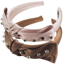 scicent Bow Headband for Women 2 Pcs Bowknot Hair Hoop Women Knotted Wide Turban Headbands Hair Band Bows Hair Accessories - 29117