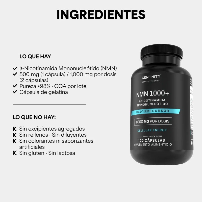Nmn Ultra Pure 000mg Por Dosis 100 Cáps Longevidad