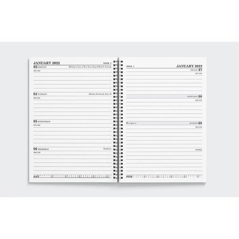 2022 A5 Week to View Hardback Wiro Bound Diary Planner
