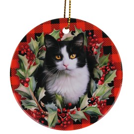 1Pcs Christmas Cat Ornaments Ceramic Tuxedo Cat Hanging Ornaments for Christmas Tree Home Decor Cat Themed Gift for Cat Lovers